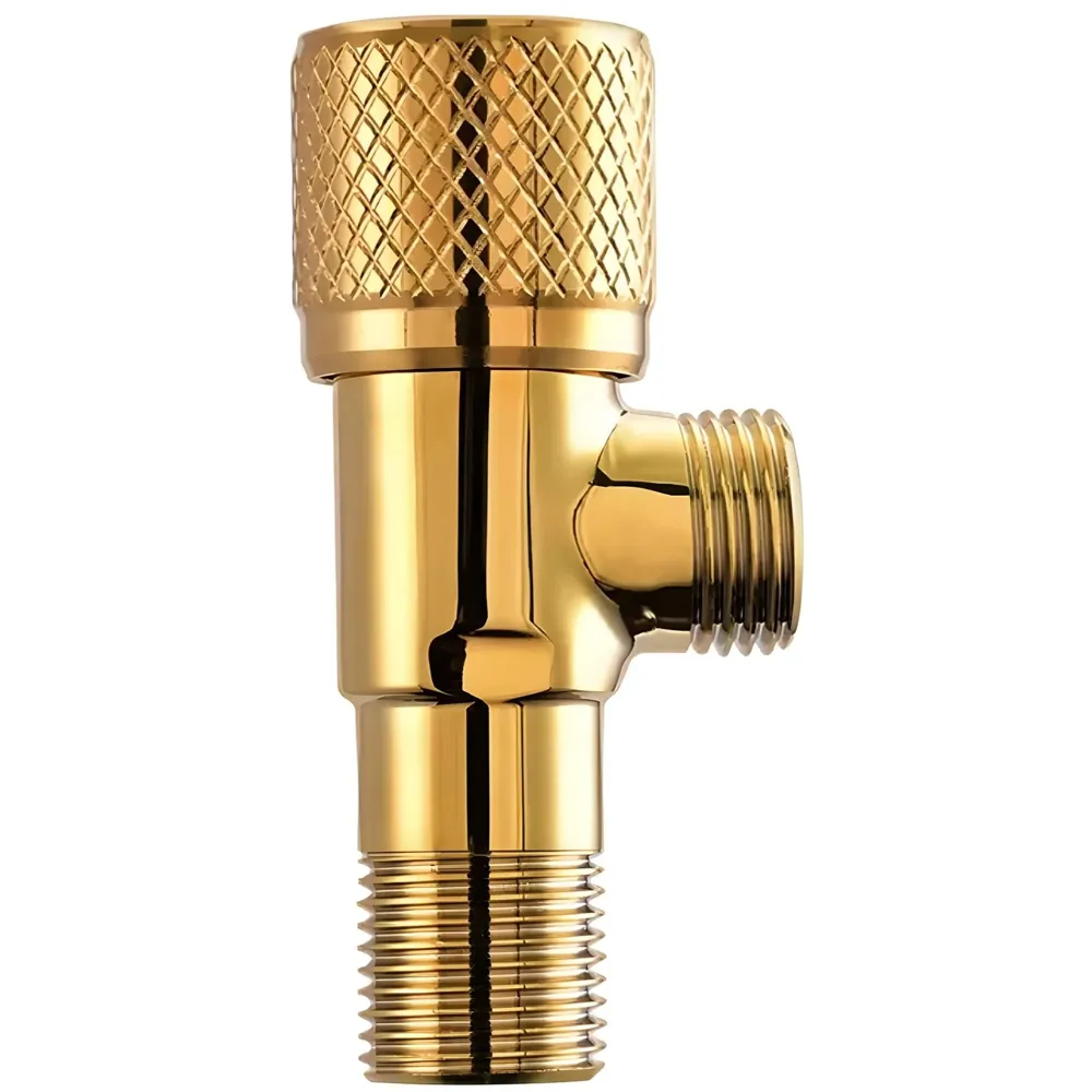 Gold Angular Stop Valve Stop Cock Angle Valve For Bathroom Kitchen With Flange For Geysers Washbasins Washroom Round Golden - 8.7 cm x 3cm - 1 piece