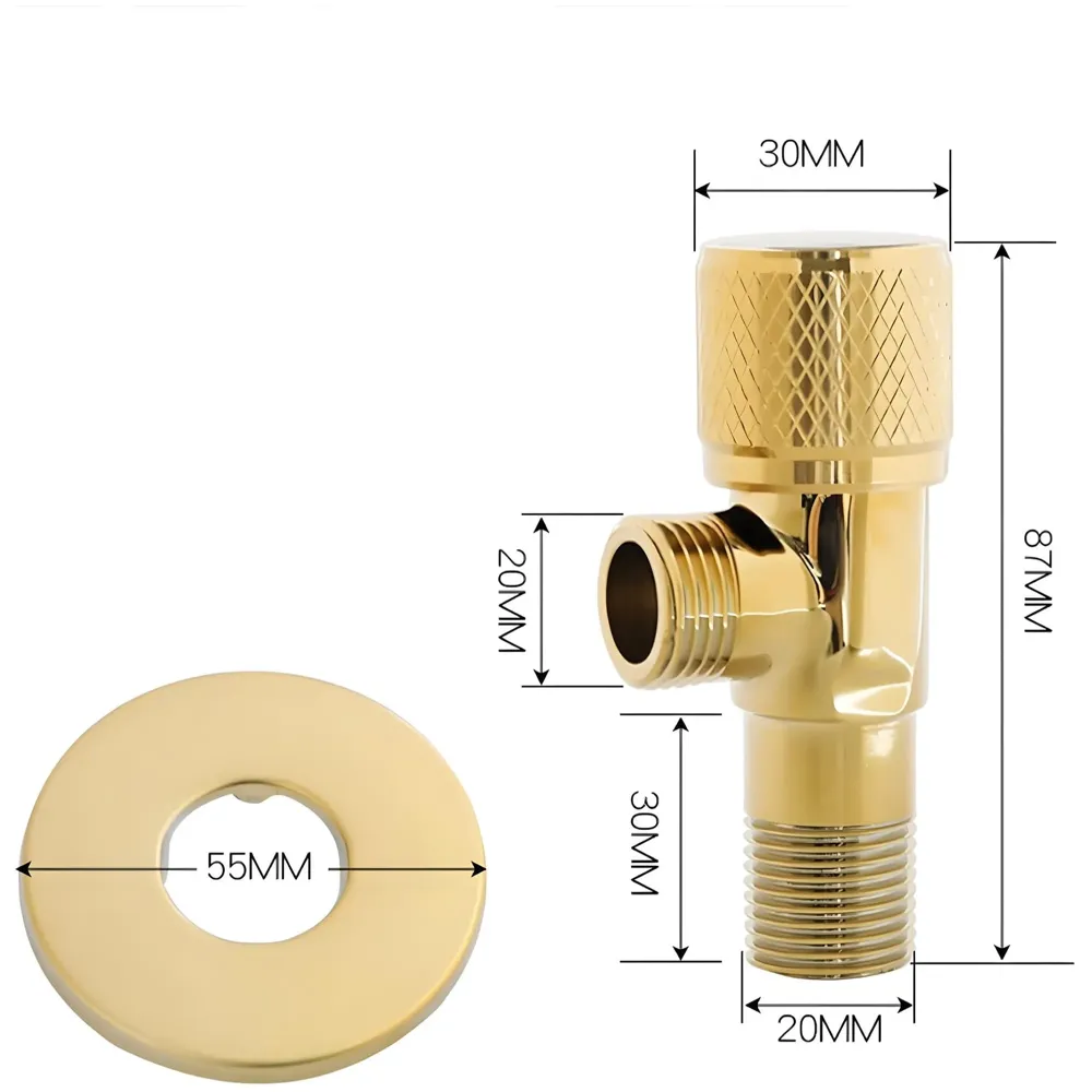Gold Angular Stop Valve Stop Cock Angle Valve For Bathroom Kitchen With Flange For Geysers Washbasins Washroom Round Golden - 8.7 cm x 3cm - 1 piece