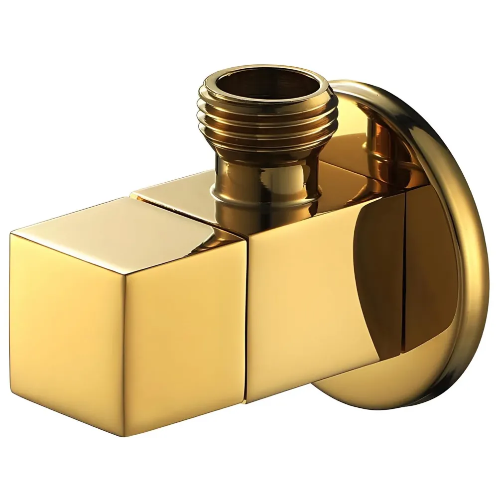 Gold Angular Stop Valve Stop Cock Angle Valve For Bathroom Kitchen Geysers Washbasins Taps Basin Accessory Commode Shower tap With Flange Square - 1 Pc
