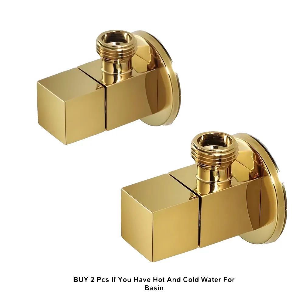 Gold Angular Stop Valve Stop Cock Angle Valve For Bathroom Kitchen Geysers Washbasins Taps Basin Accessory Commode Shower tap With Flange Square - 1 Pc