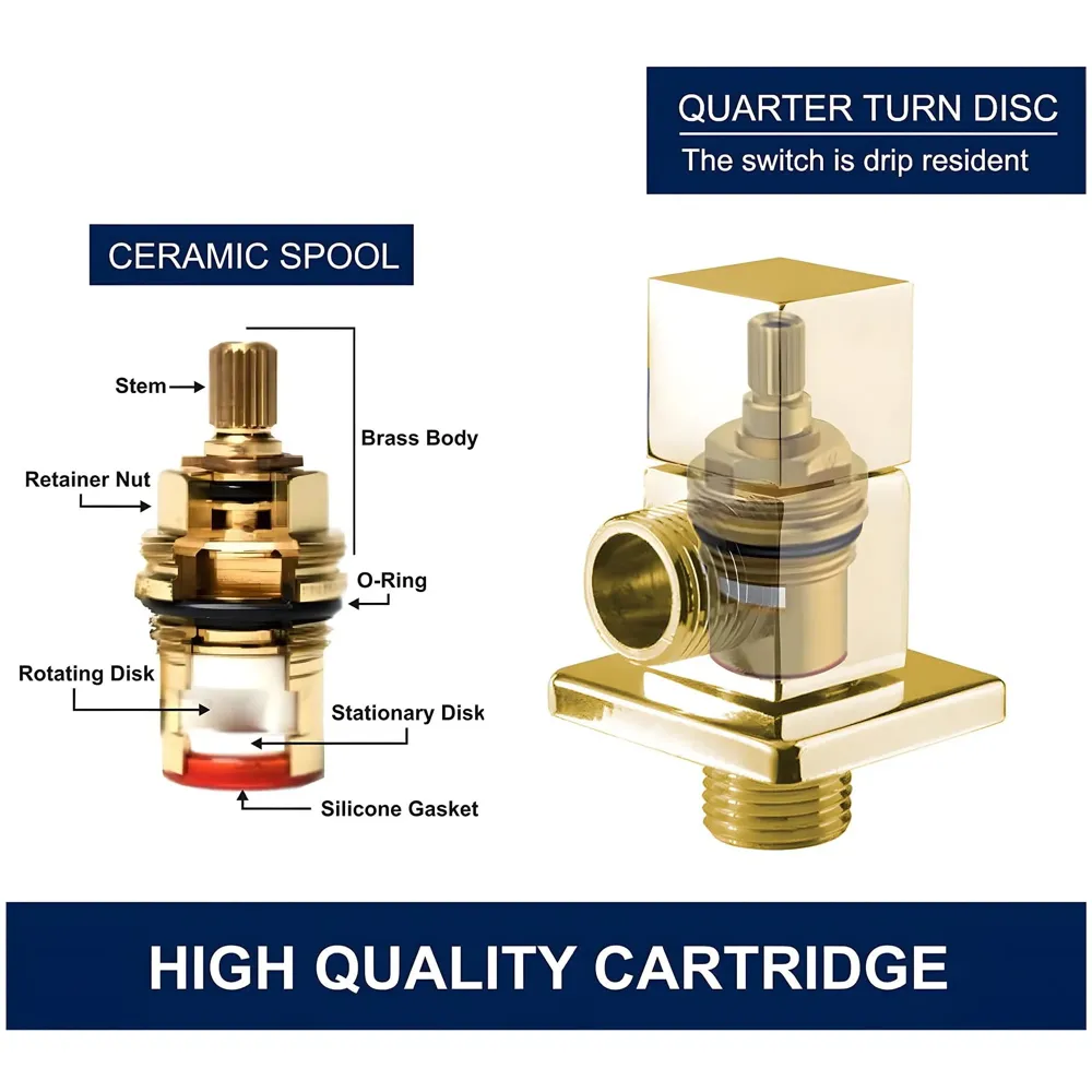 Gold Angular Stop Valve Stop Cock Angle Valve For Bathroom Kitchen With Flange Square (Gold 1)