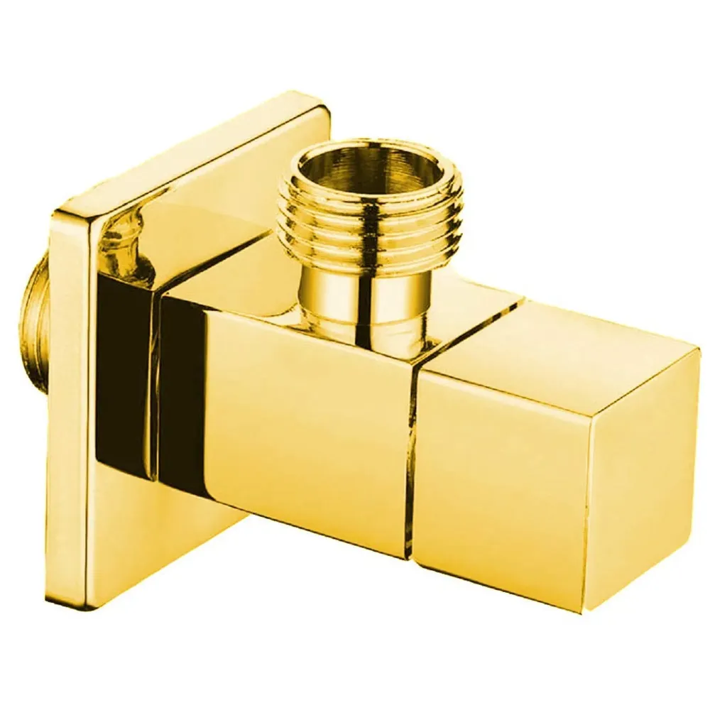 Gold Angular Stop Valve Stop Cock Angle Valve For Bathroom Kitchen With Flange Square (Gold 1)