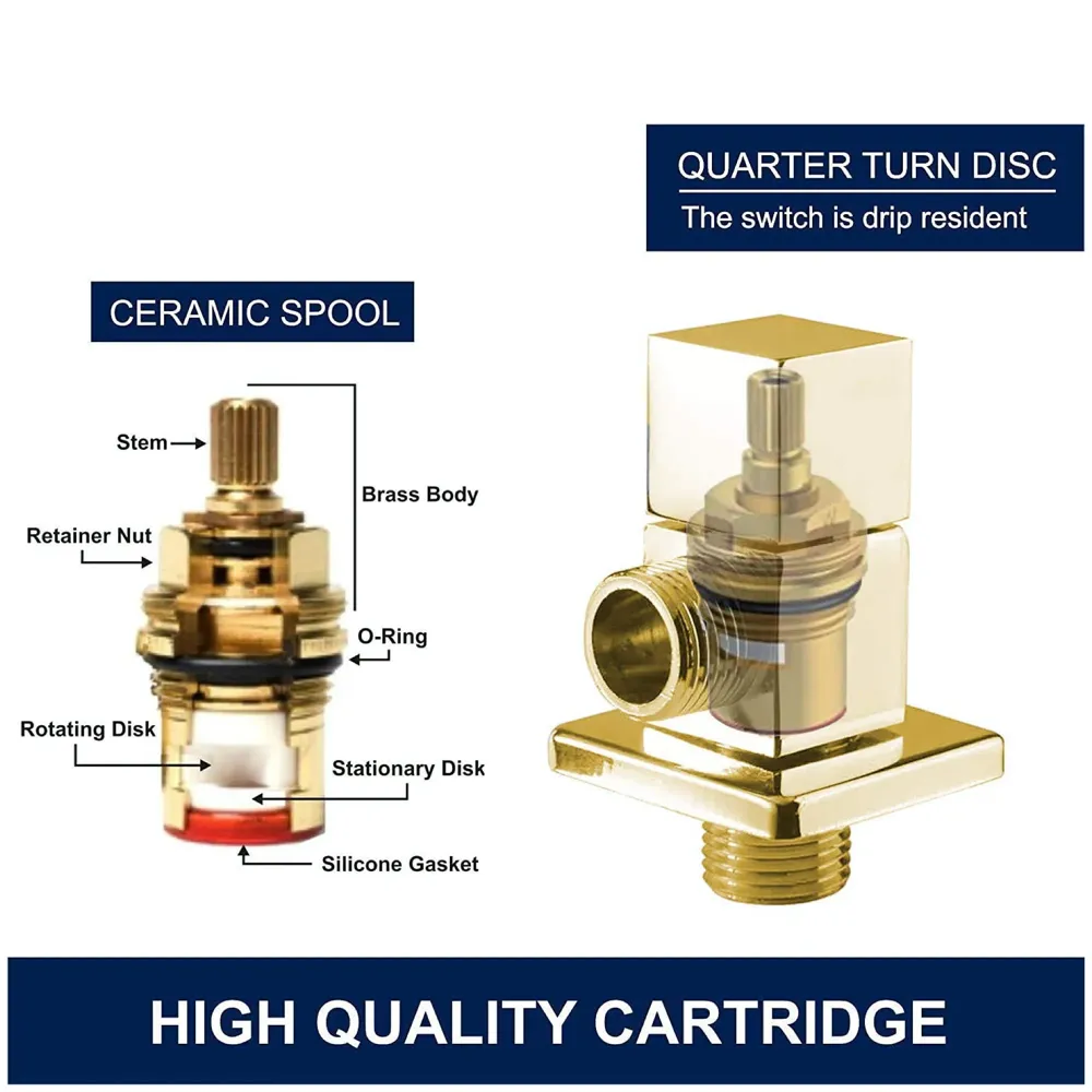 Gold Angular Stop Valve Stop Cock Angle Valve For Bathroom Kitchen With Flange Square (Gold 1)