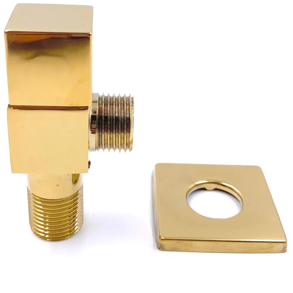 Gold Angular Stop Valve Stop Cock Angle Valve For Bathroom Kitchen With Flange Square (Gold 1)