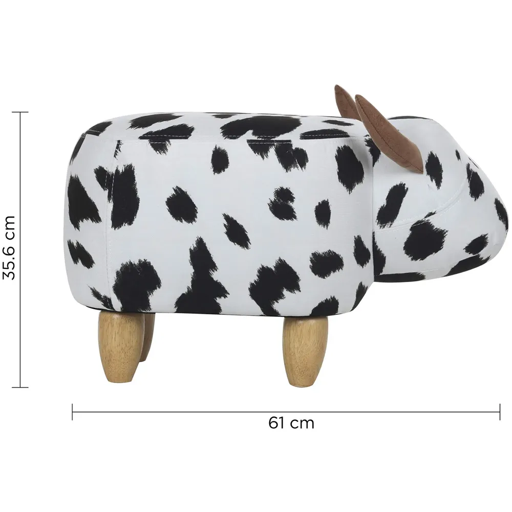 Upholstered Cow Ride-On Ottoman Footrest Stool with Vivid Adorable Animal Shape Padded Seat. (Kids and Adults, Cow) - 4