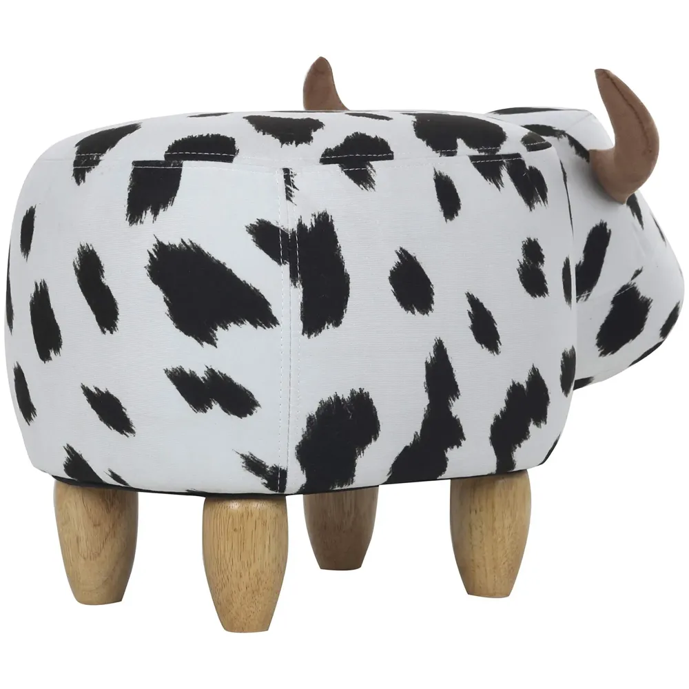 Upholstered Cow Ride-On Ottoman Footrest Stool with Vivid Adorable Animal Shape Padded Seat. (Kids and Adults, Cow) - 5