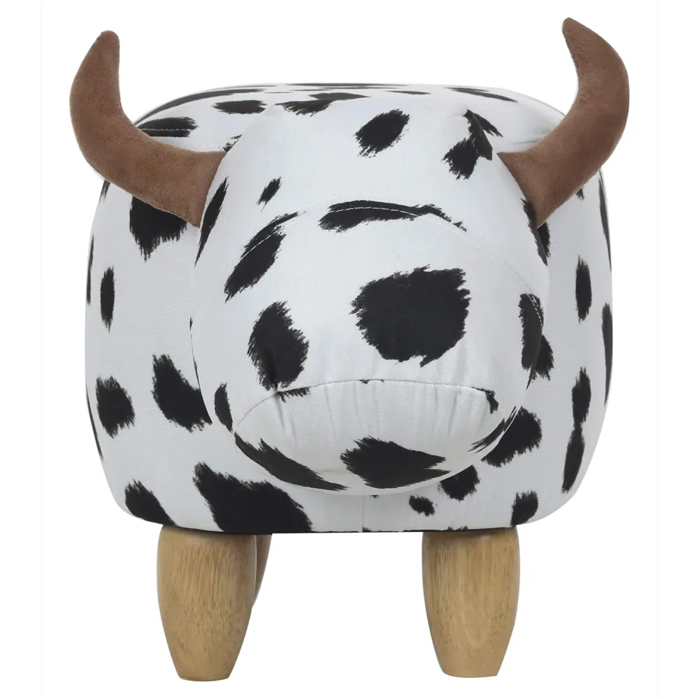 Upholstered Cow Ride-On Ottoman Footrest Stool with Vivid Adorable Animal Shape Padded Seat. (Kids and Adults, Cow) - 6