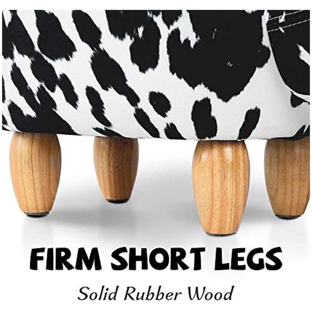 Upholstered Cow Ride-On Ottoman Footrest Stool with Vivid Adorable Animal Shape Padded Seat. (Kids and Adults, Cow)