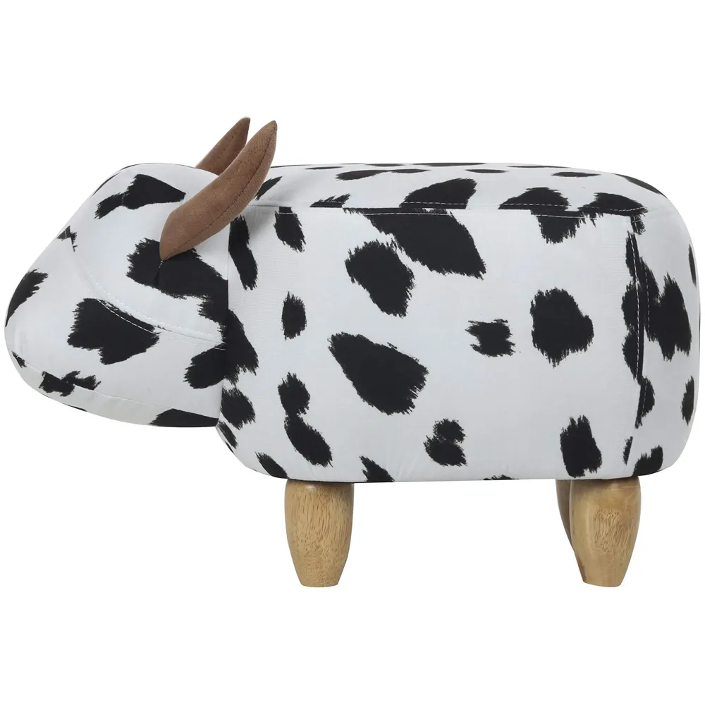 Upholstered Cow Ride-On Ottoman Footrest Stool with Vivid Adorable Animal Shape Padded Seat. (Kids and Adults, Cow)