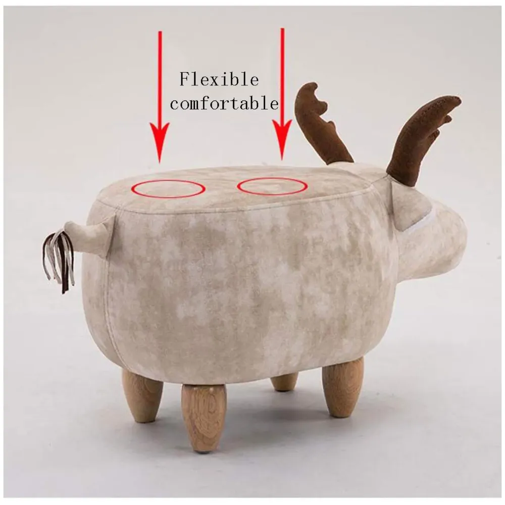 Upholstered Deer Ride-On Ottoman Footrest Stool with Vivid Adorable Animal Shape Padded Seat. (Kids and Adults, Deer)
