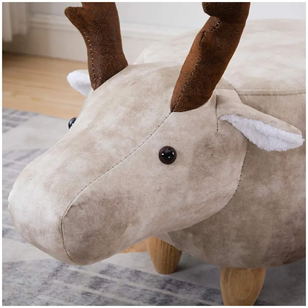 Upholstered Deer Ride-On Ottoman Footrest Stool with Vivid Adorable Animal Shape Padded Seat. (Kids and Adults, Deer)