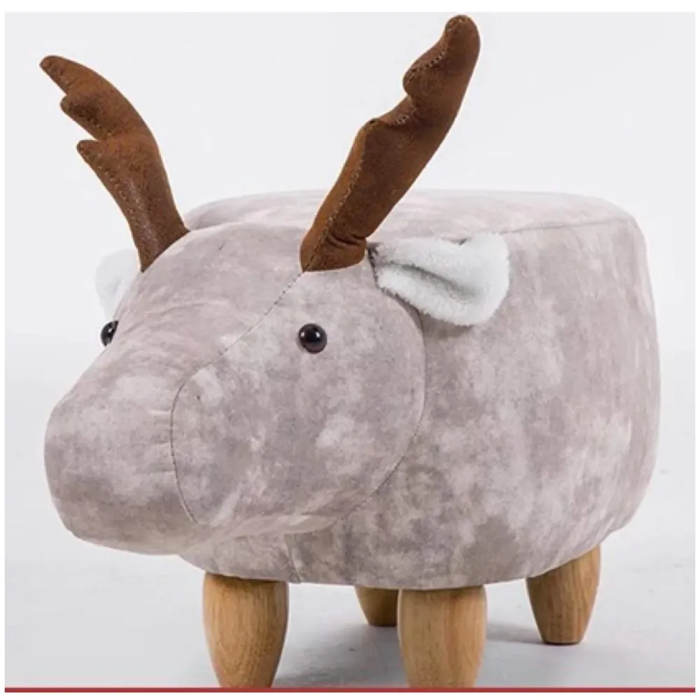Upholstered Deer Ride-On Ottoman Footrest Stool with Vivid Adorable Animal Shape Padded Seat. (Kids and Adults, Deer)