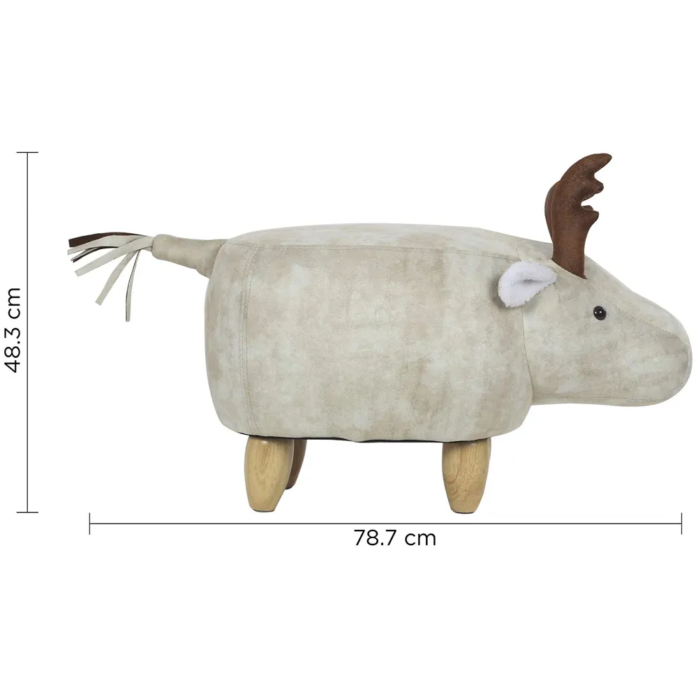 Upholstered Deer Ride-On Ottoman Footrest Stool with Vivid Adorable Animal Shape Padded Seat. (Kids and Adults, Deer)