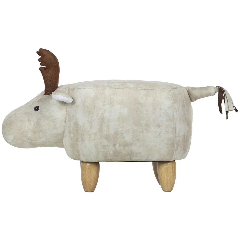 Upholstered Deer Ride-On Ottoman Footrest Stool with Vivid Adorable Animal Shape Padded Seat. (Kids and Adults, Deer)