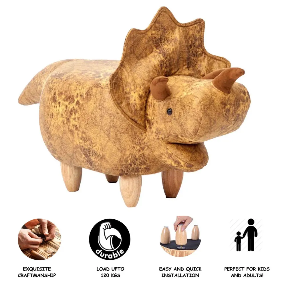 Upholstered Dinosaur Ride-On Ottoman Footrest Stool with Vivid Adorable Animal Shape Padded Seat. (Kids and Adults, Dino)