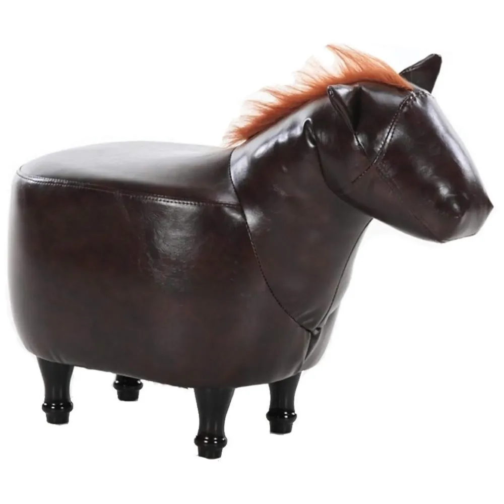 Upholstered Horse Ride-On Ottoman Footrest Stool with Vivid Adorable Animal Shape Padded Seat. (Kids and Adults, Horse)