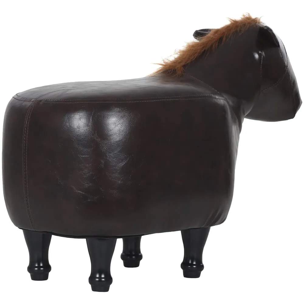 Upholstered Horse Ride-On Ottoman Footrest Stool with Vivid Adorable Animal Shape Padded Seat. (Kids and Adults, Horse) - 4