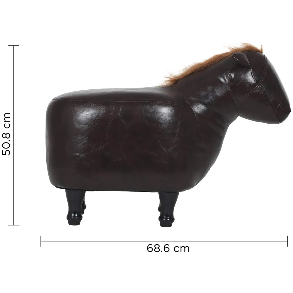 Upholstered Horse Ride-On Ottoman Footrest Stool with Vivid Adorable Animal Shape Padded Seat. (Kids and Adults, Horse) - 6