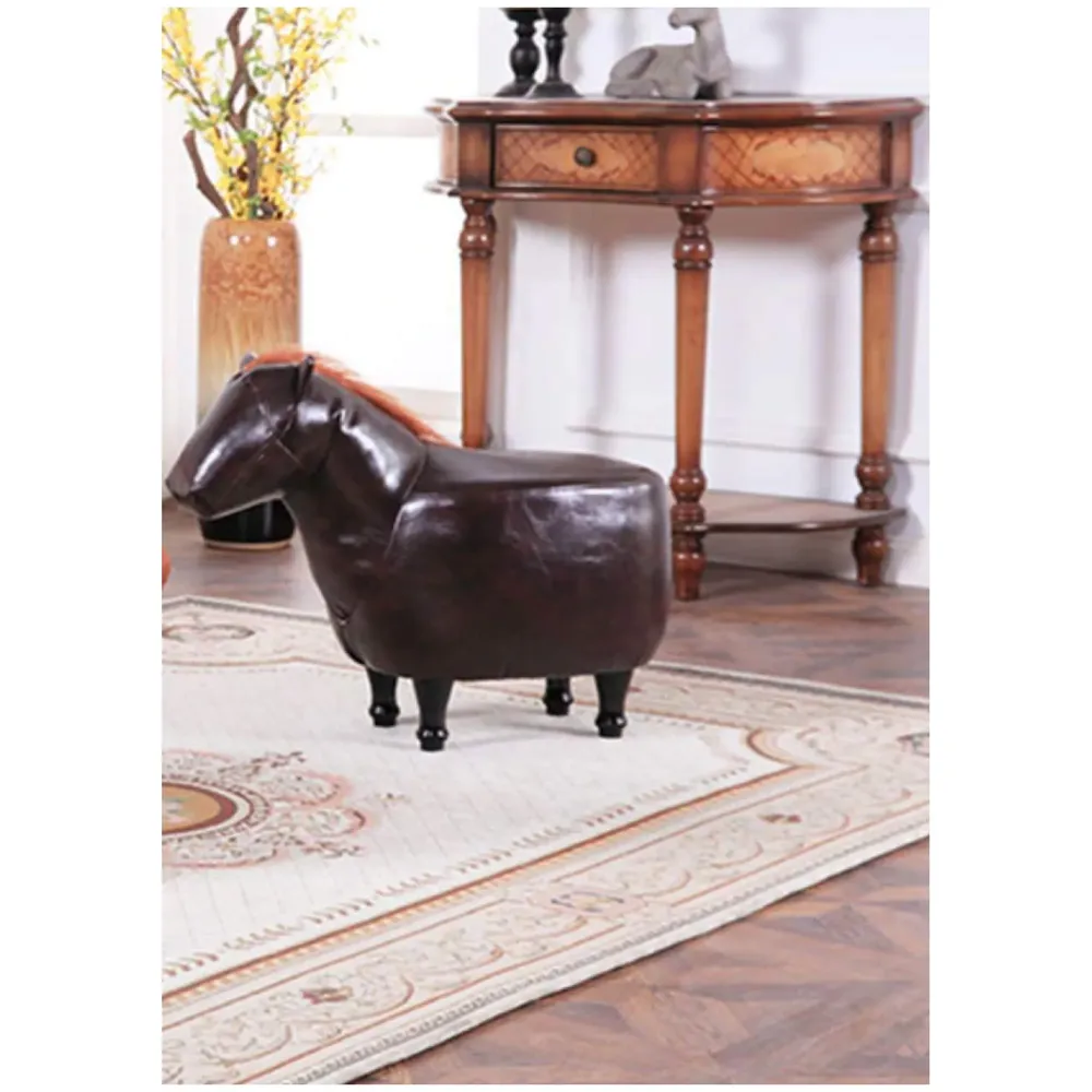 Upholstered Horse Ride-On Ottoman Footrest Stool with Vivid Adorable Animal Shape Padded Seat. (Kids and Adults, Horse)