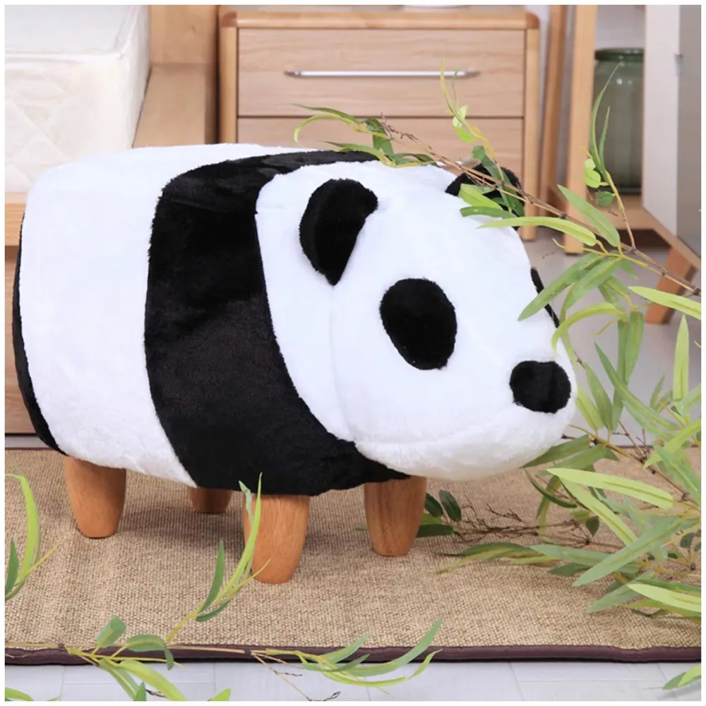 Upholstered Panda Ride-On Ottoman Footrest Stool with Vivid Adorable Animal Shape Padded Seat. (Kids and Adults, Panda) - 2