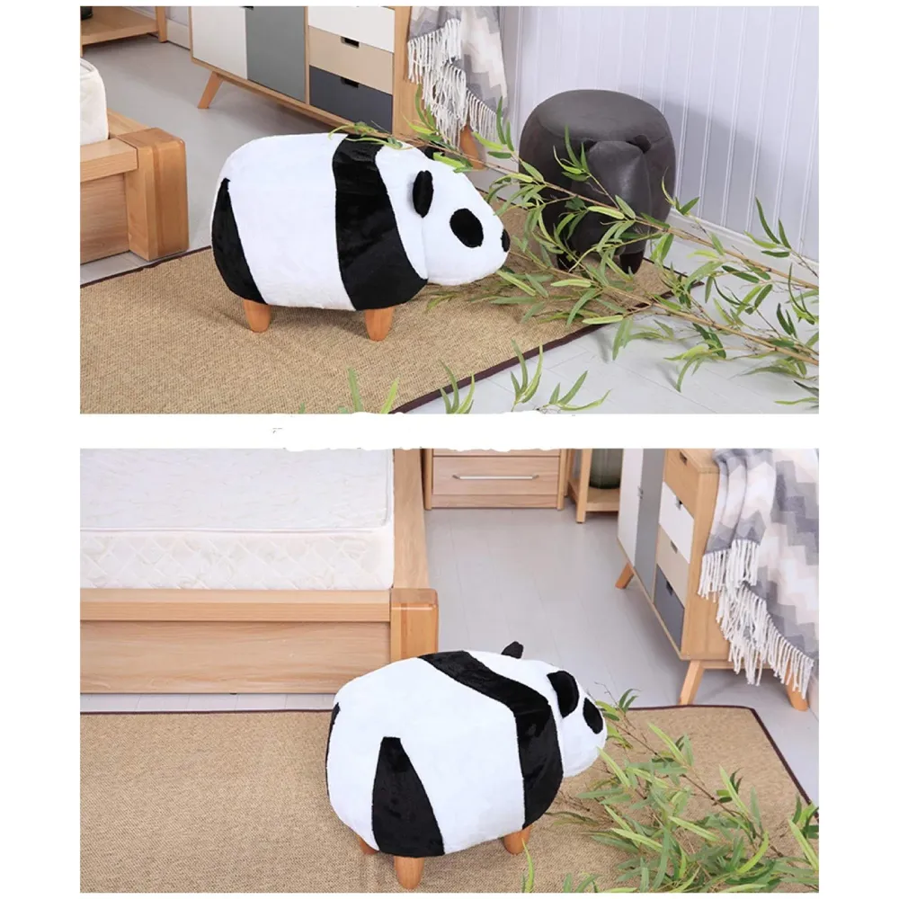 Upholstered Panda Ride-On Ottoman Footrest Stool with Vivid Adorable Animal Shape Padded Seat. (Kids and Adults, Panda) - 3