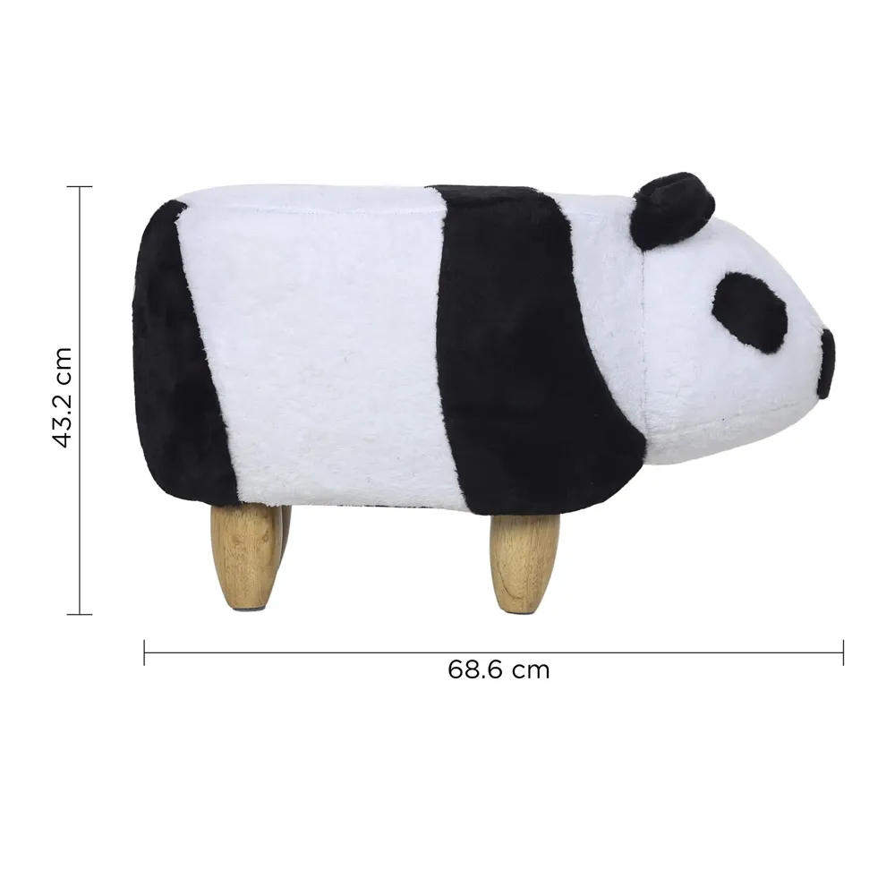 Upholstered Panda Ride-On Ottoman Footrest Stool with Vivid Adorable Animal Shape Padded Seat. (Kids and Adults, Panda) - 4