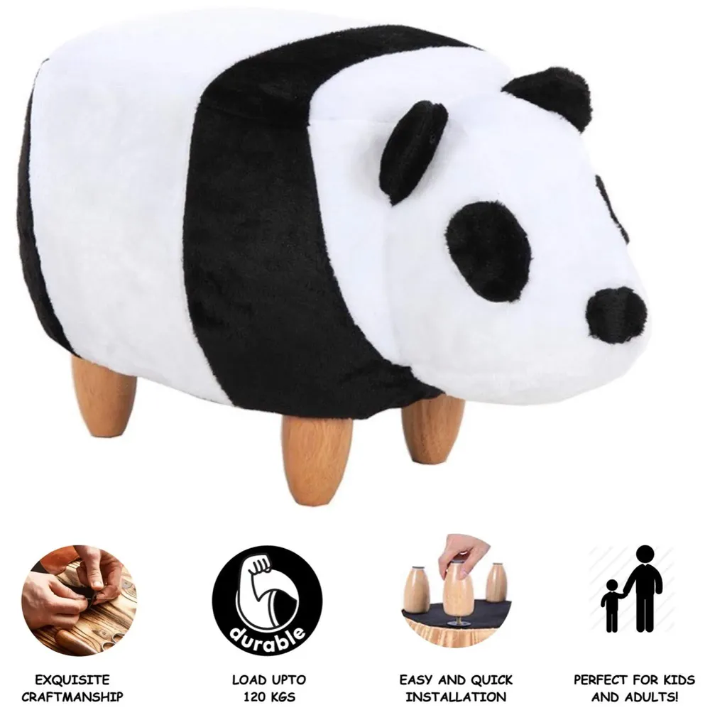 Upholstered Panda Ride-On Ottoman Footrest Stool with Vivid Adorable Animal Shape Padded Seat. (Kids and Adults, Panda) - 6