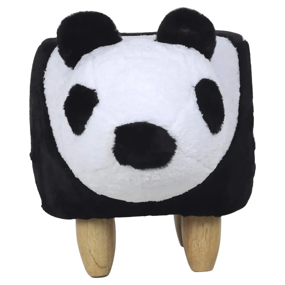 Upholstered Panda Ride-On Ottoman Footrest Stool with Vivid Adorable Animal Shape Padded Seat. (Kids and Adults, Panda) - 7