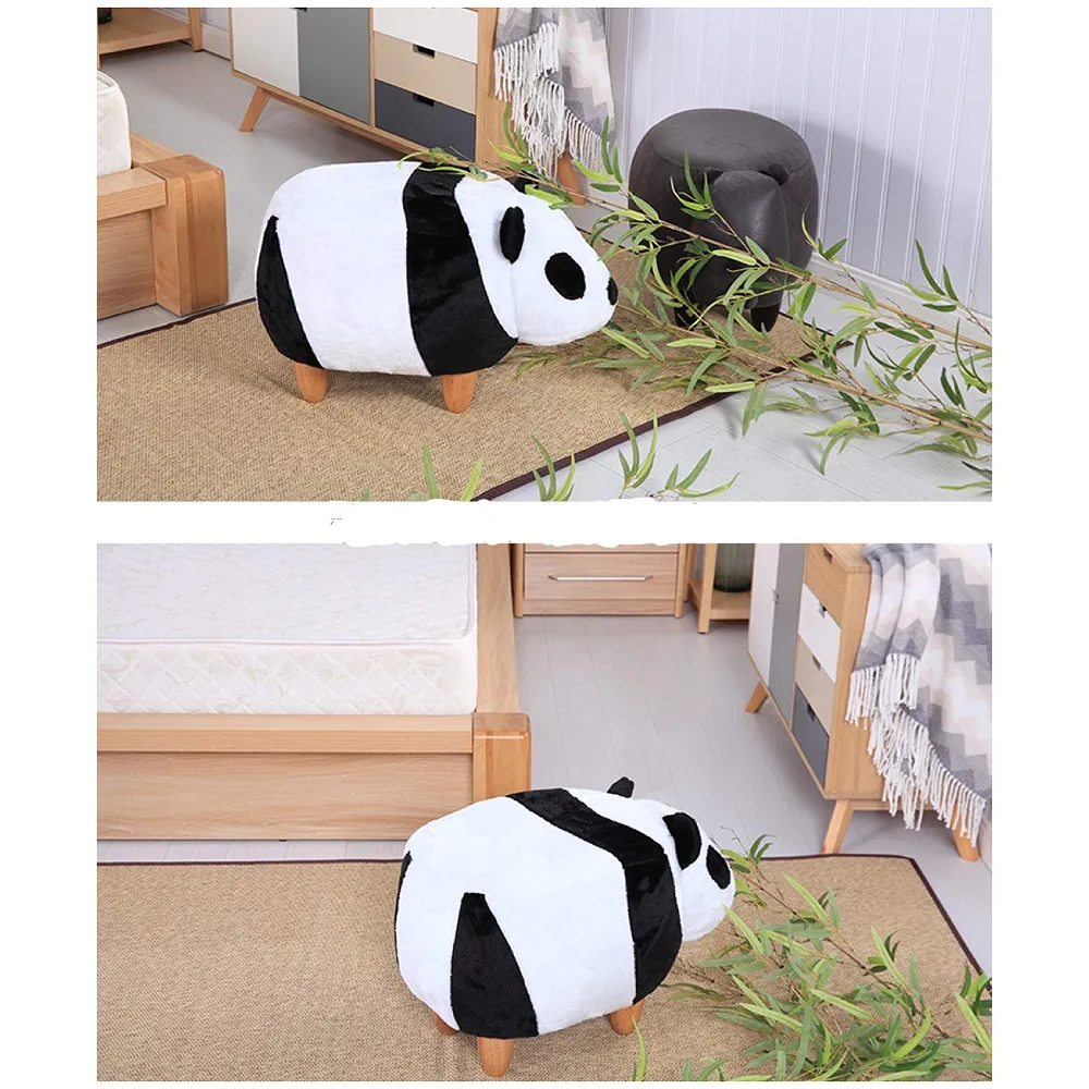 Upholstered Panda Ride-On Ottoman Footrest Stool with Vivid Adorable Animal Shape Padded Seat. (Kids and Adults, Panda) Premium