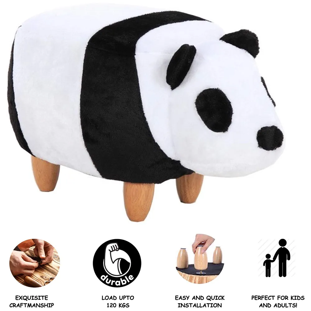 Upholstered Panda Ride-On Ottoman Footrest Stool with Vivid Adorable Animal Shape Padded Seat. (Kids and Adults, Panda) Premium