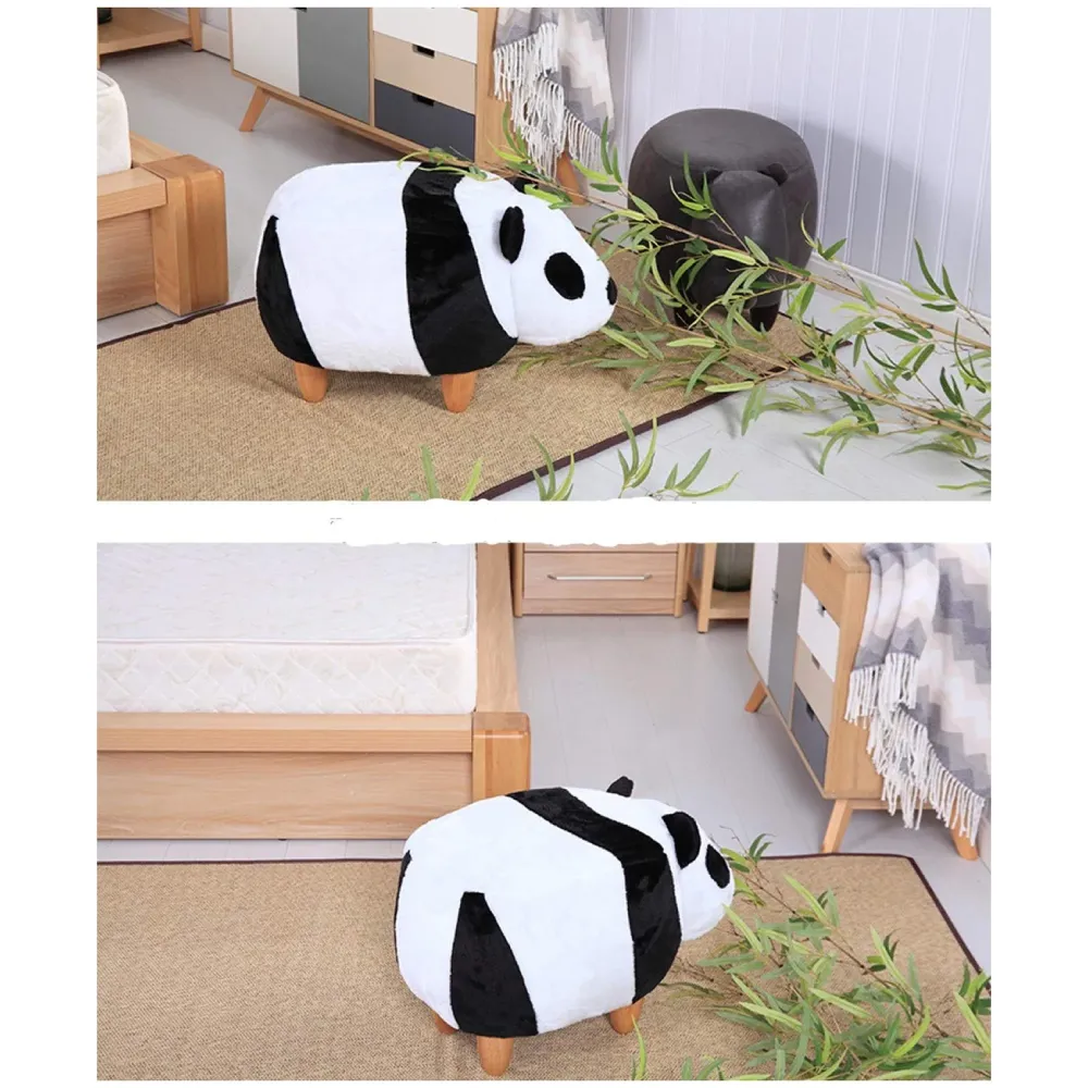Upholstered Panda Ride-On Ottoman Footrest Stool with Vivid Adorable Animal Shape Padded Seat. (Kids and Adults, Panda)