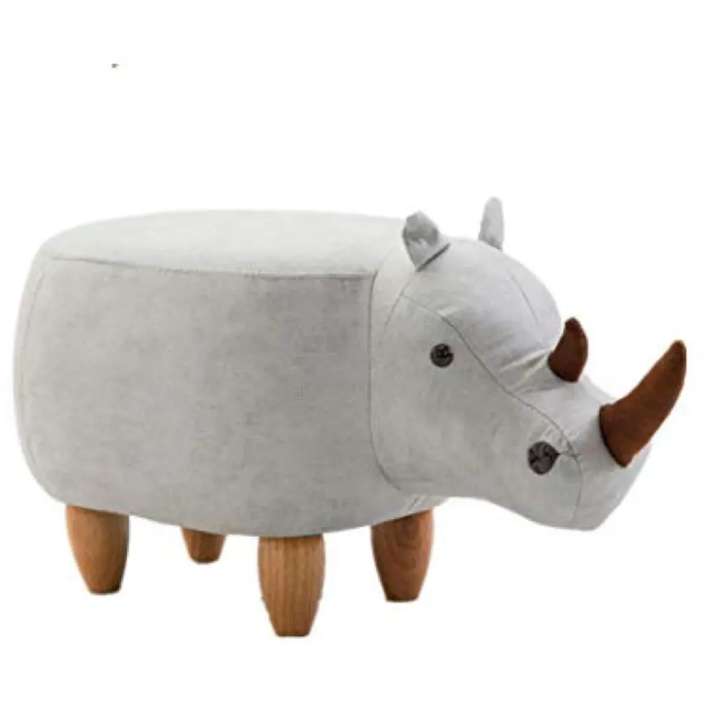 Upholstered Rhino Ride-On Ottoman Footrest Stool with Vivid Adorable Animal Shape Padded Seat. (Kids and Adults, Rhino)