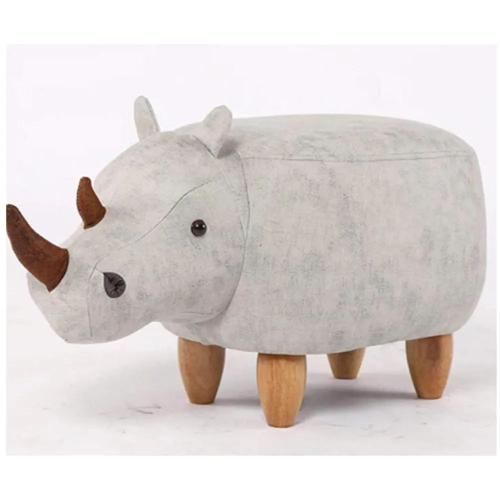 Upholstered Rhino Ride-On Ottoman Footrest Stool with Vivid Adorable Animal Shape Padded Seat. (Kids and Adults, Rhino)