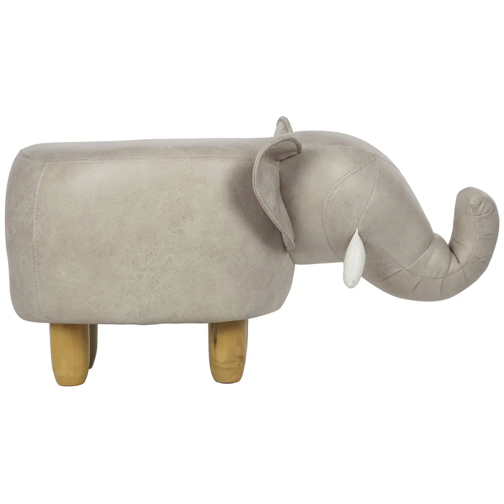 Upholstered Elephant Ride On Ottoman Footrest Stool with Vivid Adorable Animal Shape Padded Seat. (Kids and Adults, Beige Elephant)