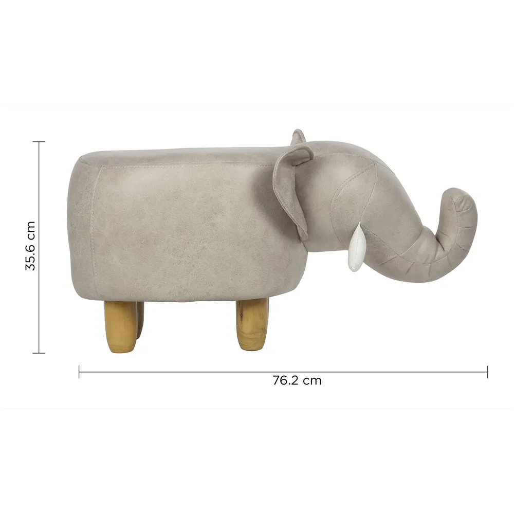 Upholstered Elephant Ride On Ottoman Footrest Stool with Vivid Adorable Animal Shape Padded Seat. (Kids and Adults, Beige Elephant)
