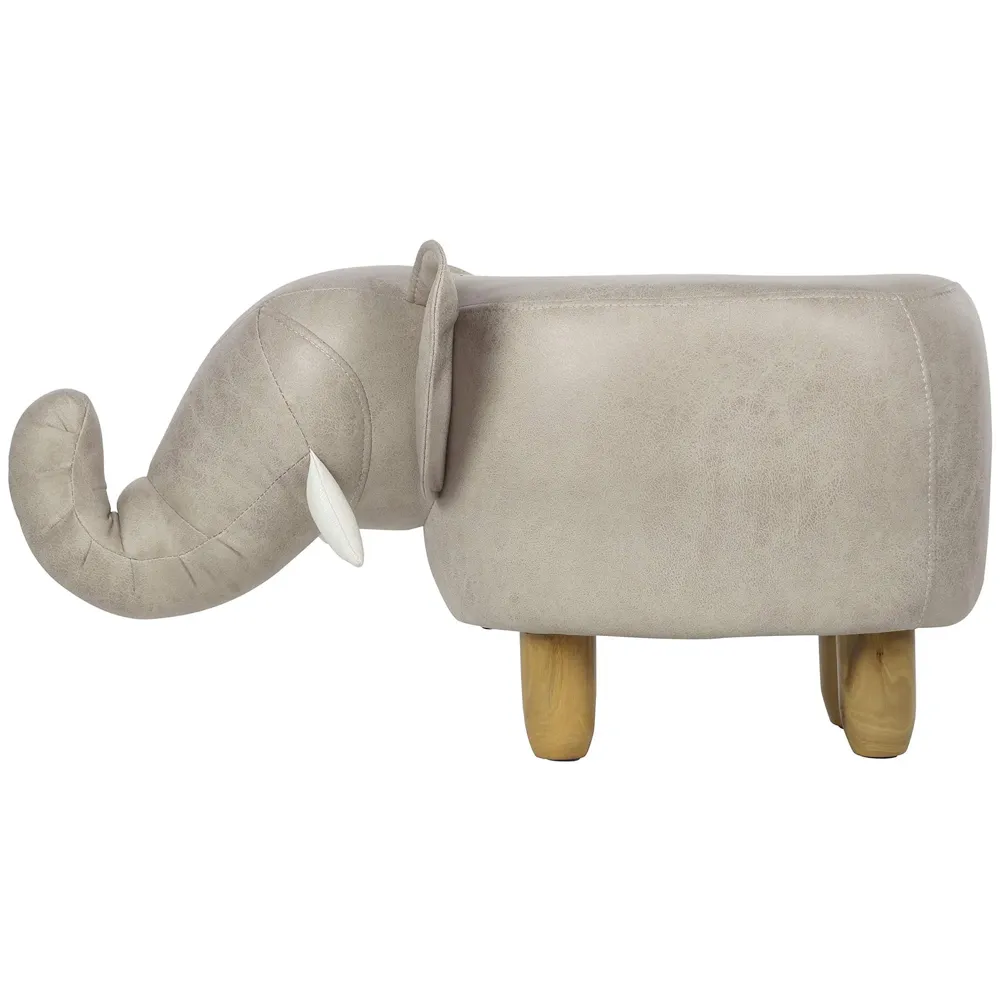 Upholstered Elephant Ride On Ottoman Footrest Stool with Vivid Adorable Animal Shape Padded Seat. (Kids and Adults, Beige Elephant)