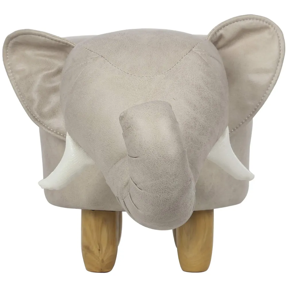 Upholstered Elephant Ride On Ottoman Footrest Stool with Vivid Adorable Animal Shape Padded Seat. (Kids and Adults, Beige Elephant)