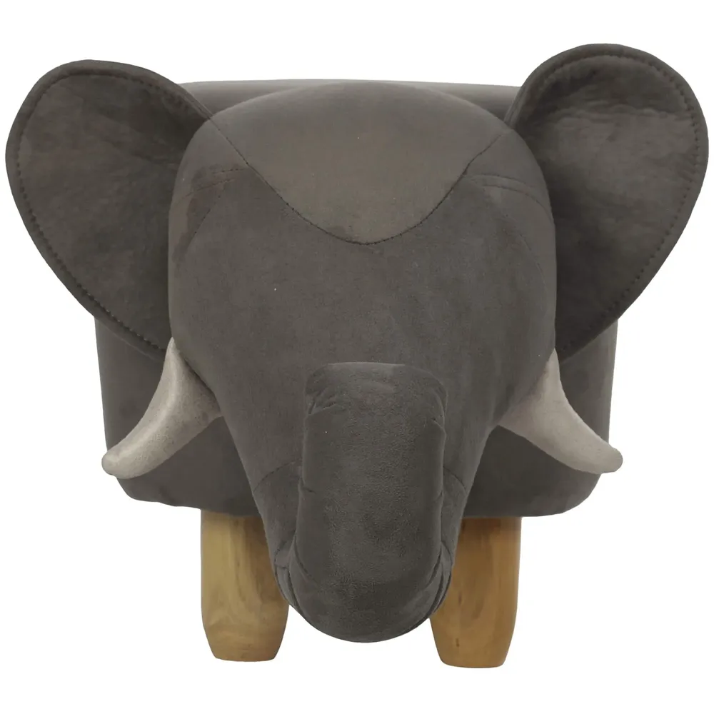 Upholstered Grey Elephant Ride-On Ottoman Footrest Stool with Vivid Adorable Animal Shape Padded Seat. (Kids and Adults, Grey Elephant)