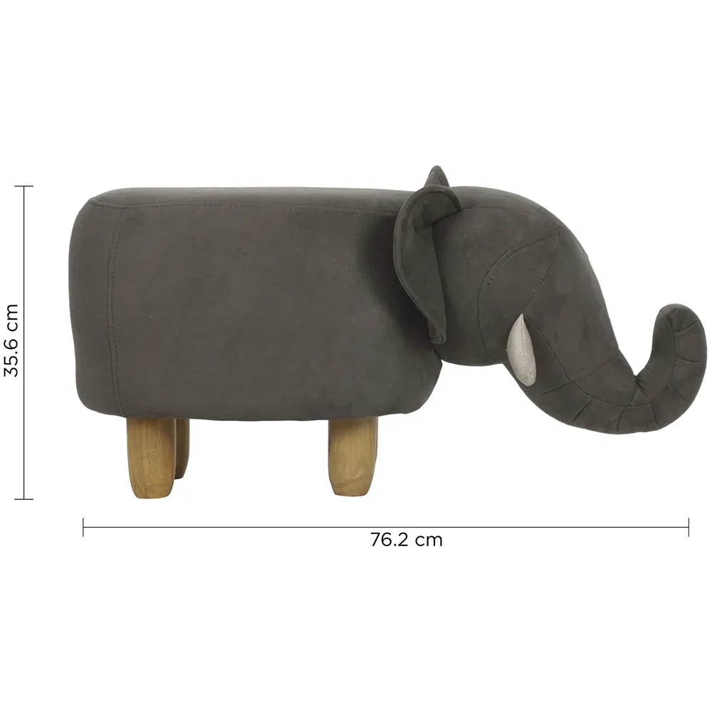 Upholstered Grey Elephant Ride-On Ottoman Footrest Stool with Vivid Adorable Animal Shape Padded Seat. (Kids and Adults, Grey Elephant)