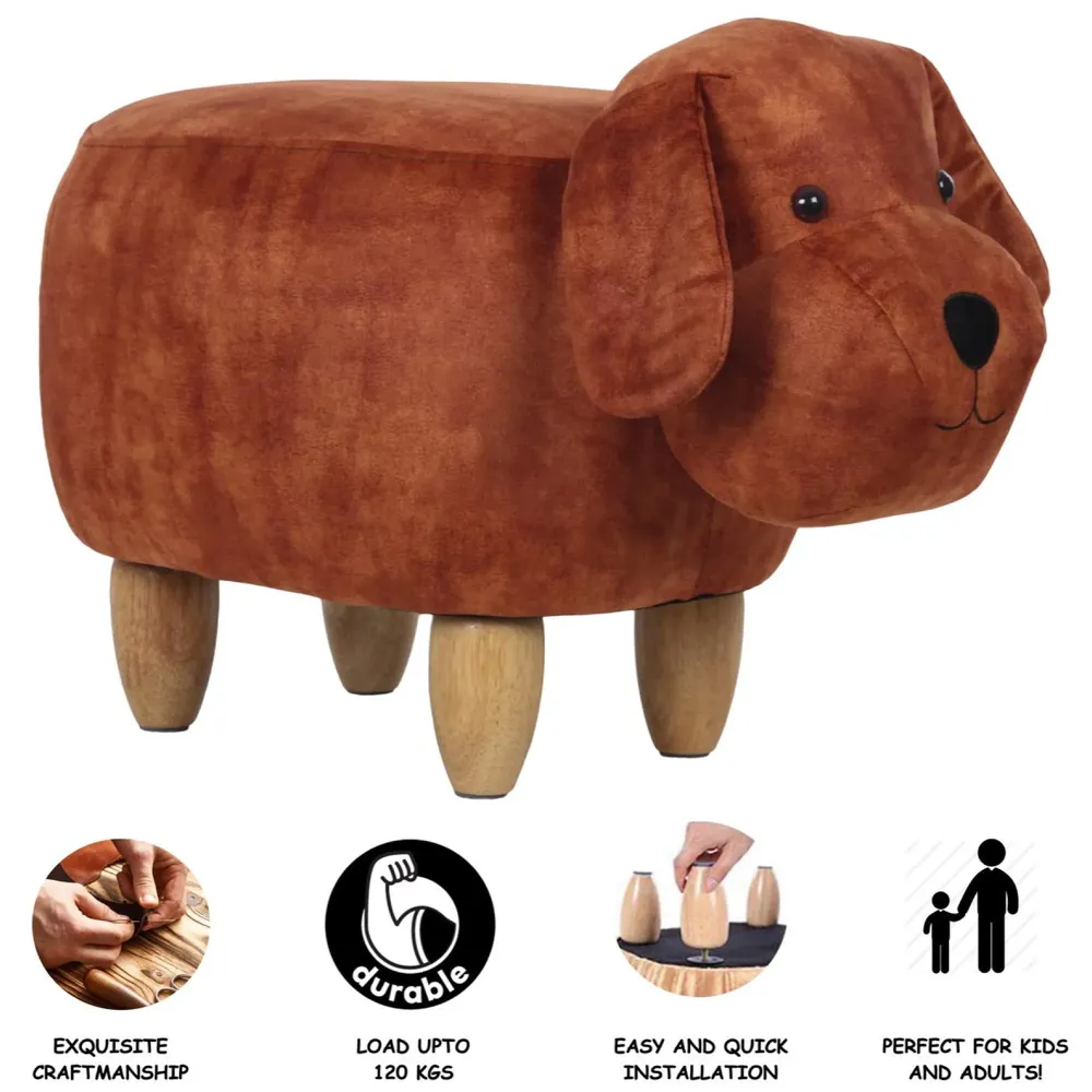 Upholstered Dog Ride-On Ottoman Footrest Stool with Vivid Adorable Animal Shape Padded Seat. (Kids and Adults, Dog)