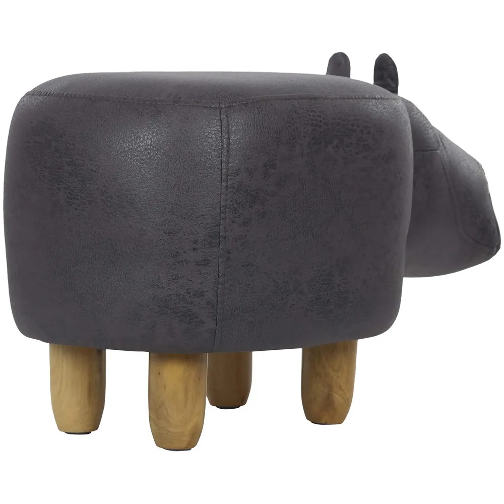 Upholstered Hippo Ride-On Ottoman Footrest Stool with Vivid Adorable Animal Shape Padded Seat. (Kids and Adults, Hippo)