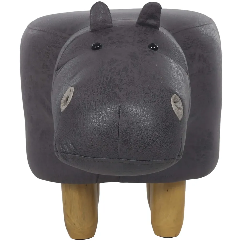 Upholstered Hippo Ride-On Ottoman Footrest Stool with Vivid Adorable Animal Shape Padded Seat. (Kids and Adults, Hippo)