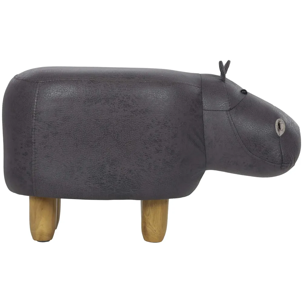 Upholstered Hippo Ride-On Ottoman Footrest Stool with Vivid Adorable Animal Shape Padded Seat. (Kids and Adults, Hippo)
