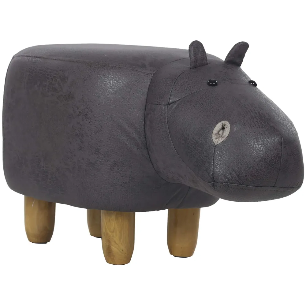 Upholstered Hippo Ride-On Ottoman Footrest Stool with Vivid Adorable Animal Shape Padded Seat. (Kids and Adults, Hippo)