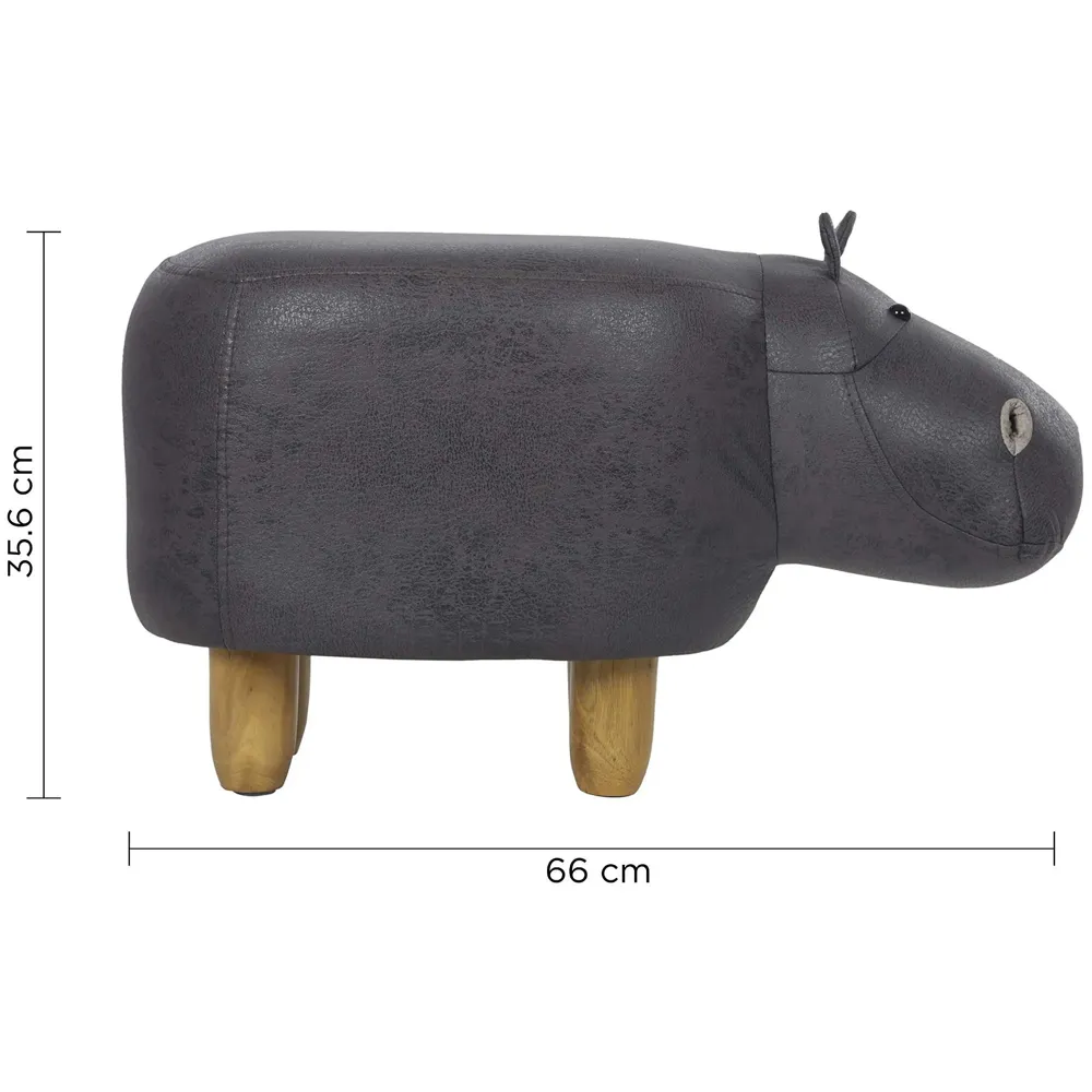 Upholstered Hippo Ride-On Ottoman Footrest Stool with Vivid Adorable Animal Shape Padded Seat. (Kids and Adults, Hippo)