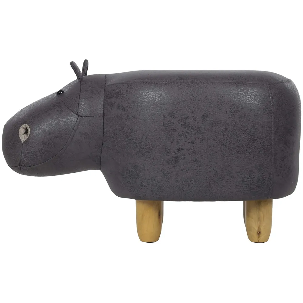 Upholstered Hippo Ride-On Ottoman Footrest Stool with Vivid Adorable Animal Shape Padded Seat. (Kids and Adults, Hippo)