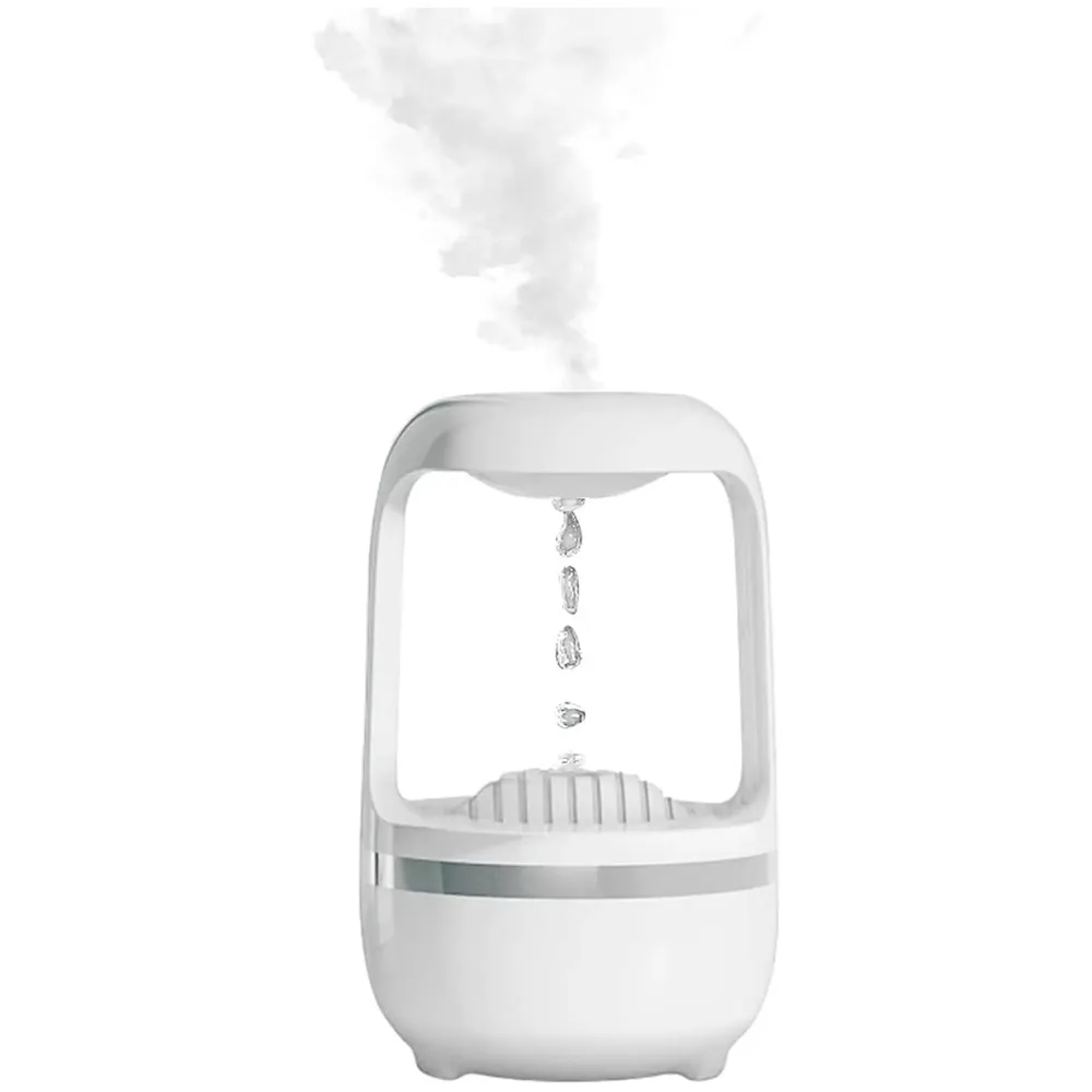 Anti-Gravity Humidifier Ultrasonic Cold Mist With Water Drop Spraying, Backflow Of Water Unique Lighting Design, Bedroom And Office Humidifier, Automatic Stop Function, White, 500 ML