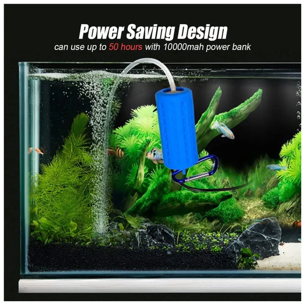Aquarium Oxygen Pump - USB Air Pump - Quietest Portable Aquarium Air Pump - Air Stone and Hose Included - Low Power Usage