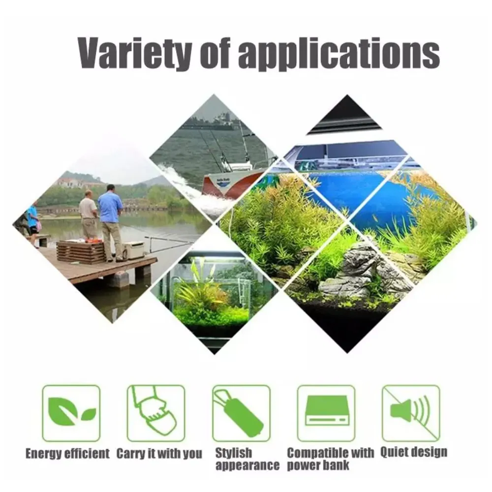 Aquarium Oxygen Pump - USB Air Pump - Quietest Portable Aquarium Air Pump - Air Stone and Hose Included - Low Power Usage