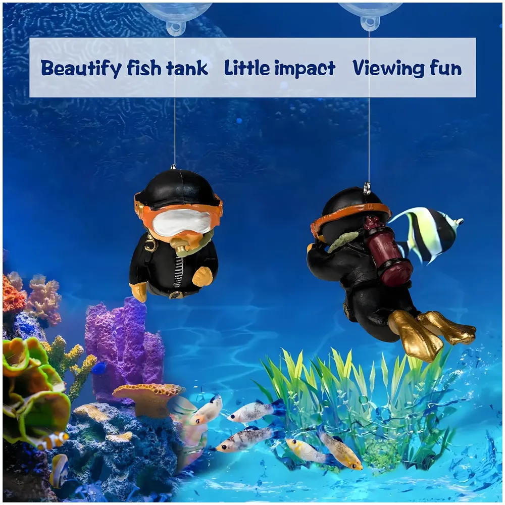 2pc Aquarium Diver Black Aquarium Floating Cute Resin Aquarium Accessories Decorative Items for Fish Aquarium, Floating on Water Aquarium, Fish Aquarium Decoration, 7 X 3 cm